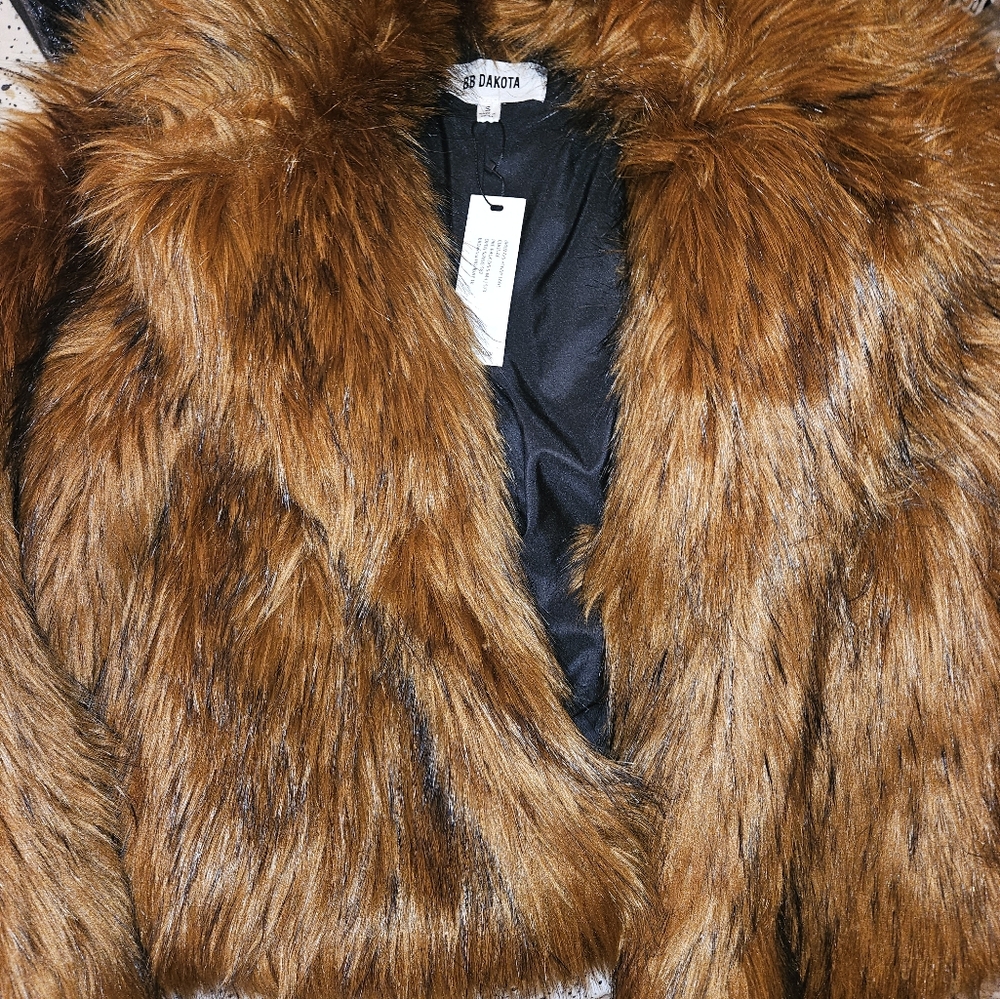 BB Dakota Faux Fur Cognac Crop Coat